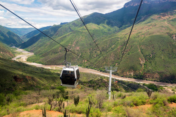 Aerial tram in majestic Chicamocha Canyon in Santander, Colombia