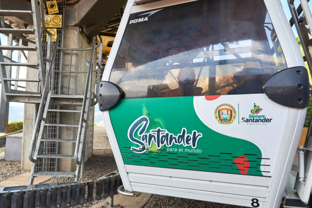 Aratoca, Santander, Colombia, Nov 23, 2022: Cable car cabin at the station at Chicamocha National Park, Panachi, a popular destination for tourists in the Colombian Andes.